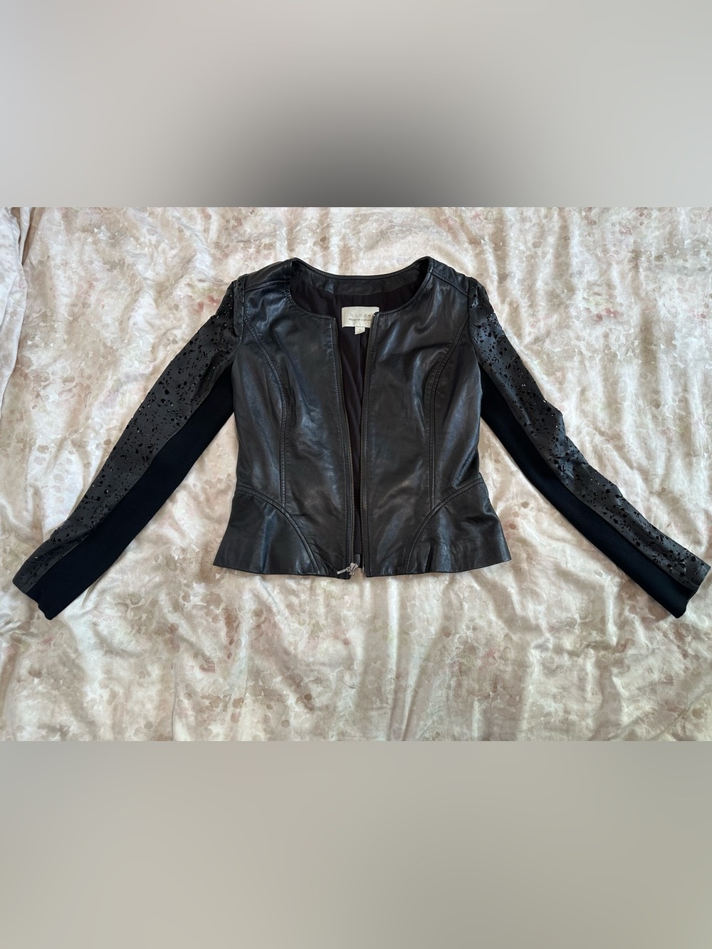 hinge Black Mixed-Media Leather Zip Jacket